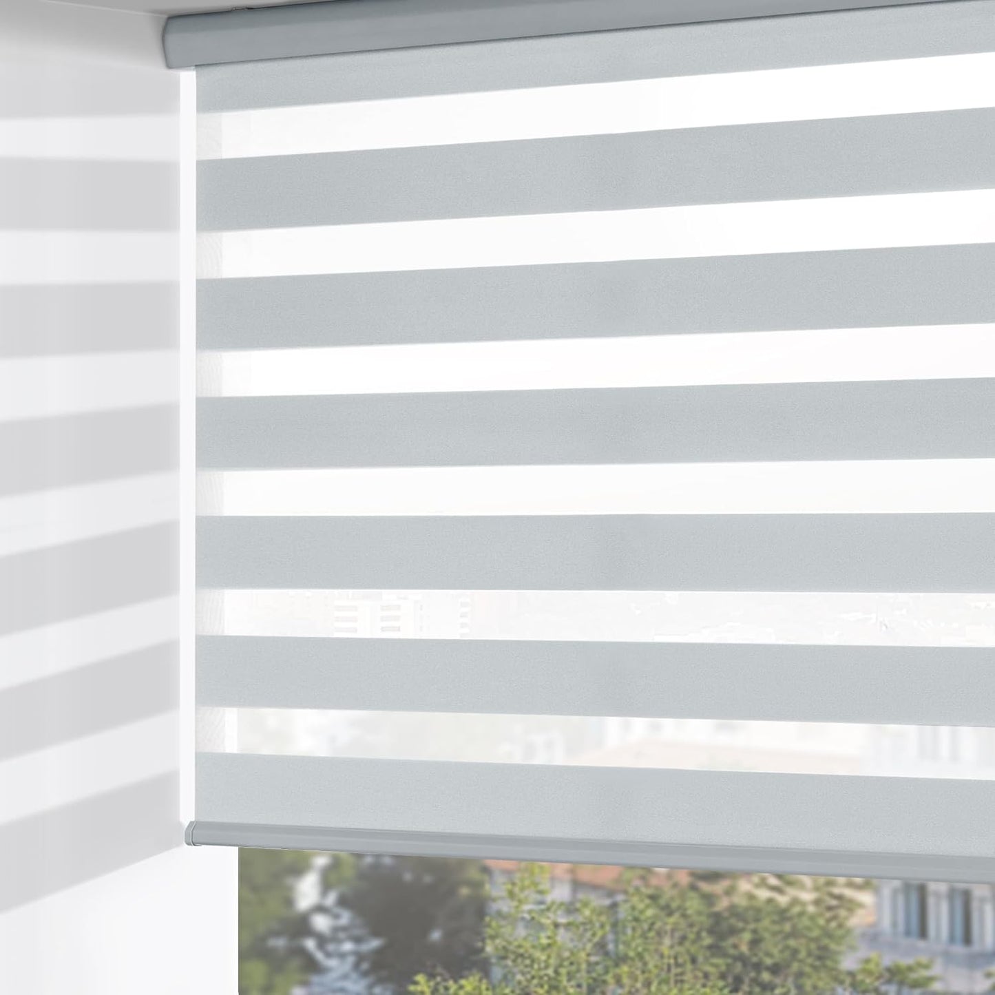 ChrisDowa Cordless Zebra Blinds for Windows - Light Grey Shades