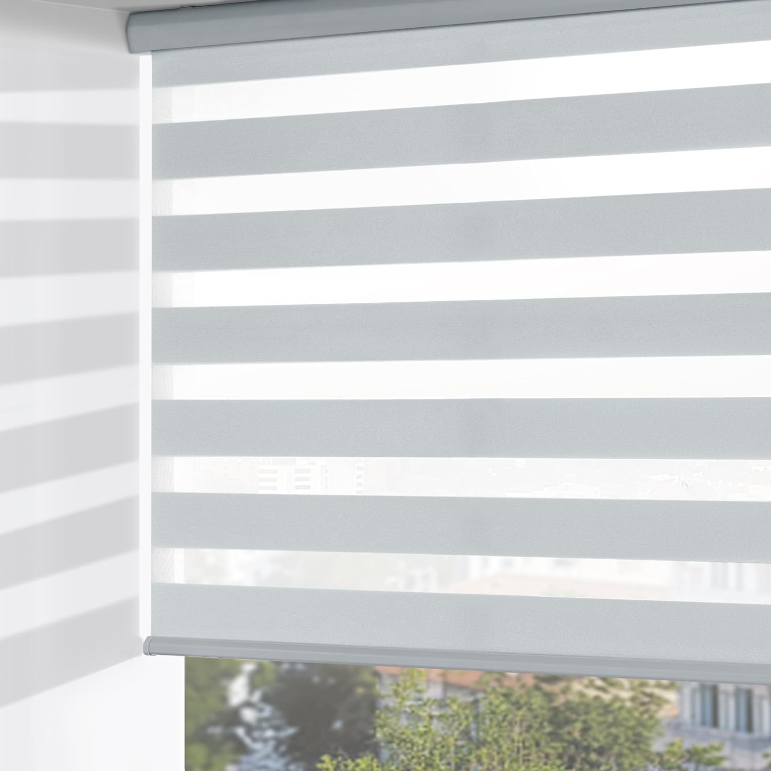 ChrisDowa Cordless Zebra Blinds for Windows - Light Grey Shades