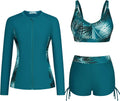 JASAMBAC Women 3 Piece Rash Guard Swimsuit Set - UPF 50+ Sun