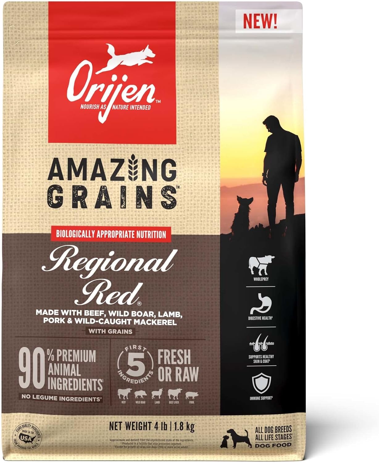 ORIJEN Amazing Grains High Protein Dry Dog Food Regional Red