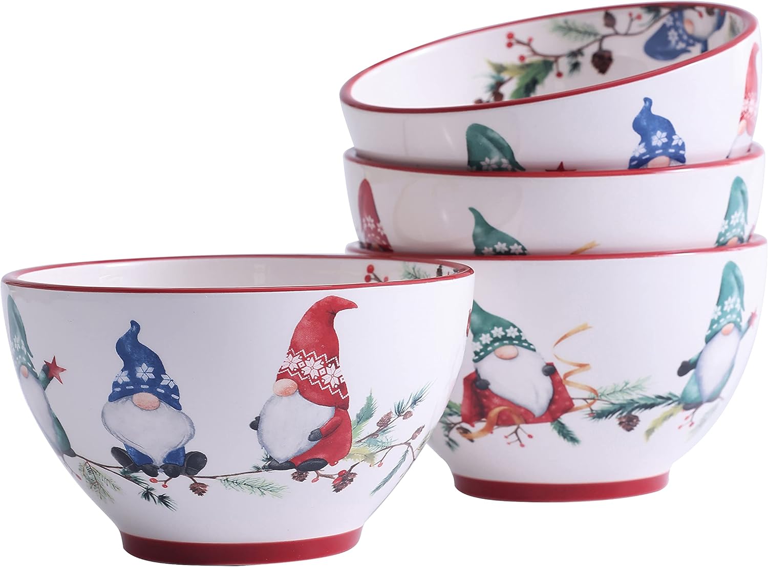 Bico Christmas Gnomes Cereal Bowls Set of 4 for Holiday Meals