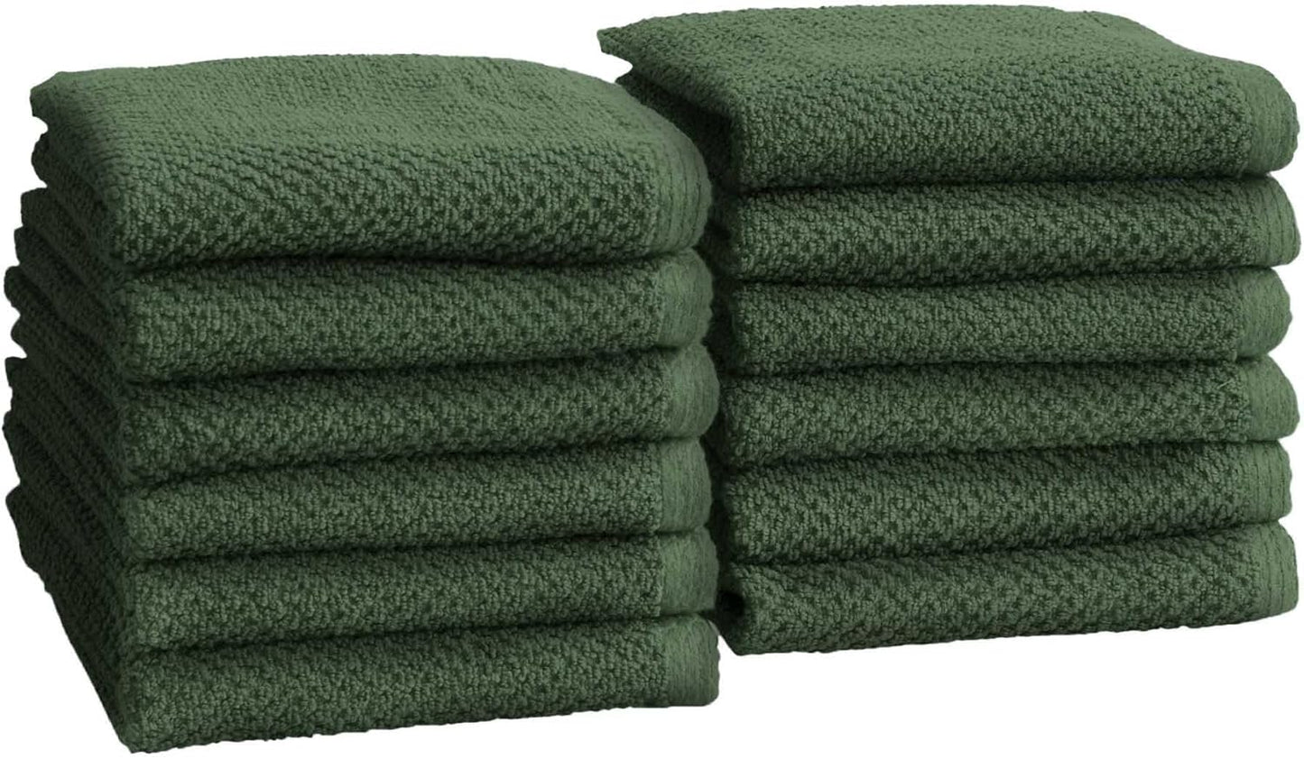 Green Washcloth 12-Pack - Absorbent Cotton Face Towels