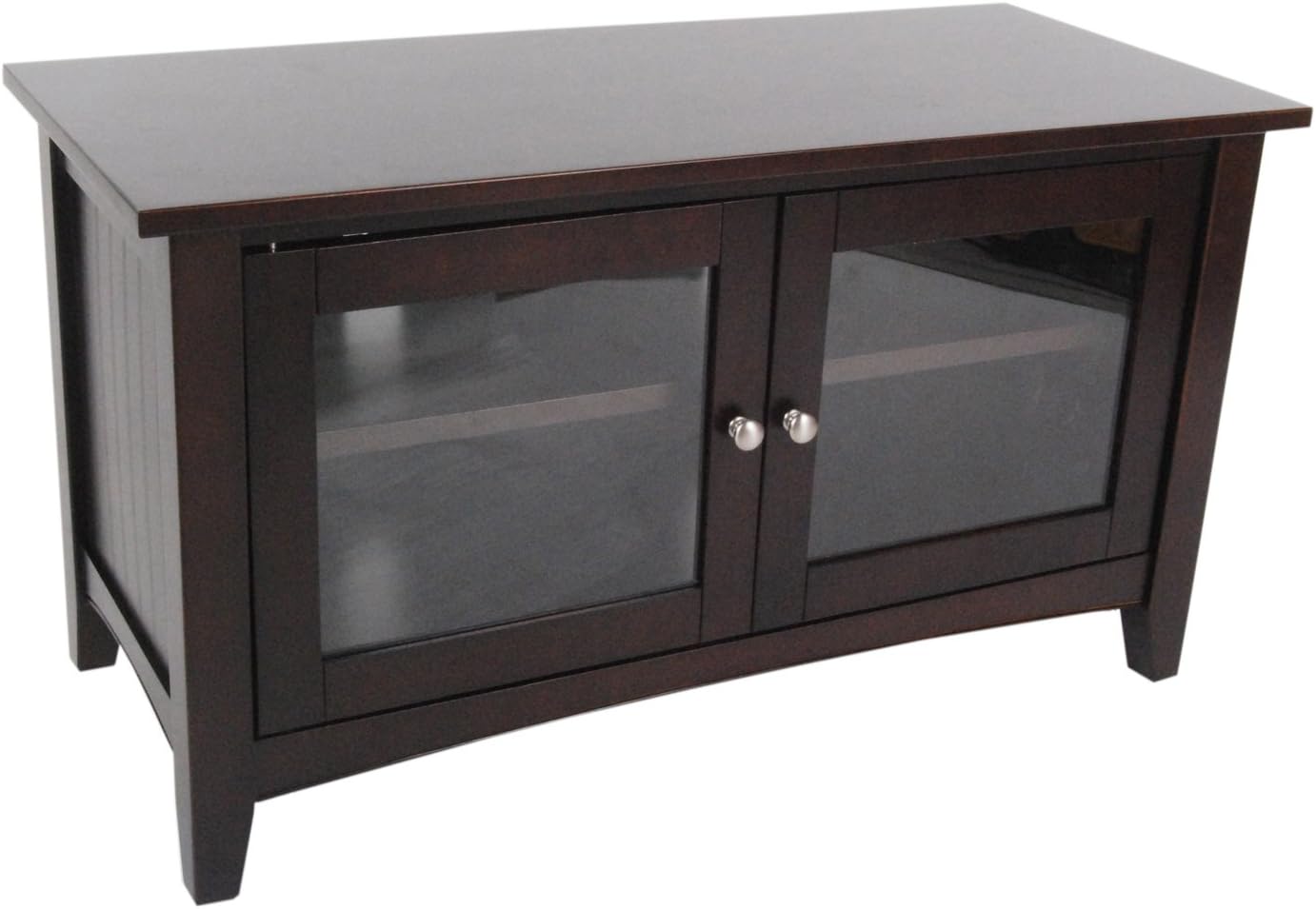 Modern Espresso TV Stand - Stylish Glass Cabinet, Adjustable Shelf