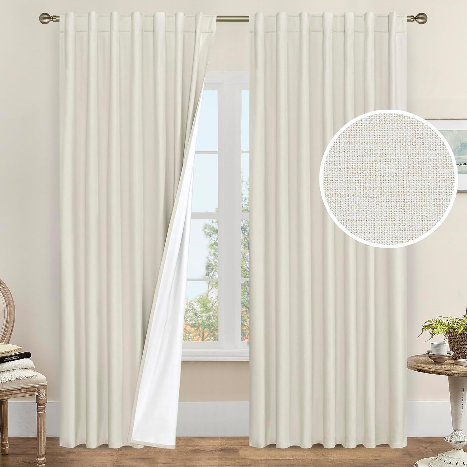 LAMIT Natural 100% Blackout Linen Curtains for Elegant Homes