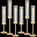 Glass Hurricane Candlestick Holders Gold Set of 6 - Windproof Table