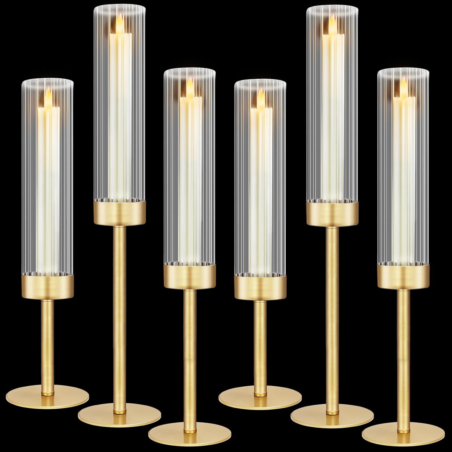 Glass Hurricane Candlestick Holders Set of 6 for Elegant Decor