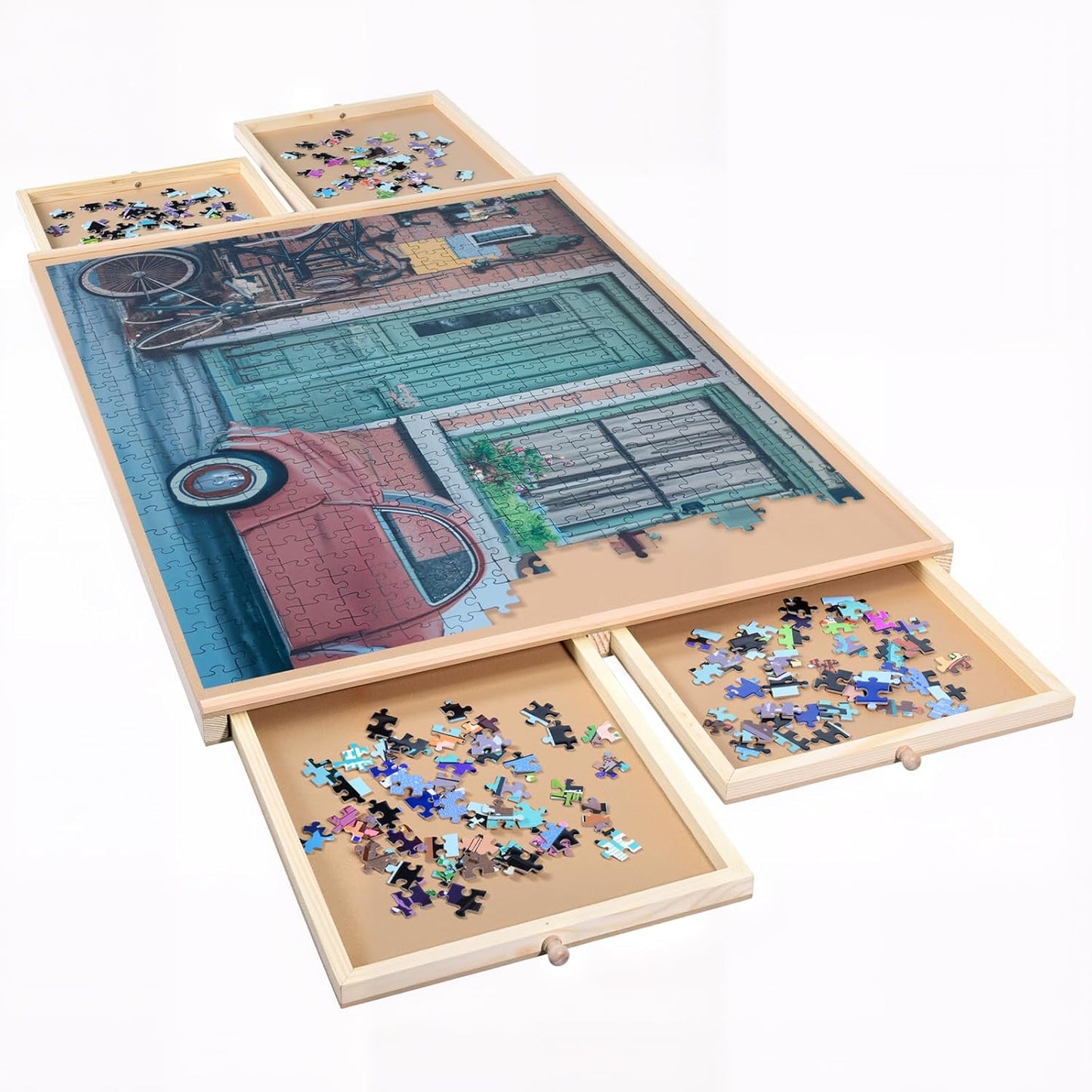 Wooden Puzzle Board with Drawers for 500 and 300 Piece Puzzles