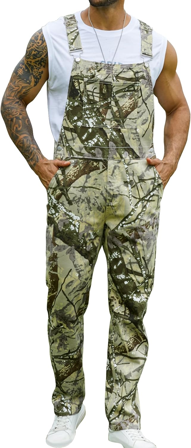 Camo Bibs Overalls for Men with Adjustable Straps and Pockets