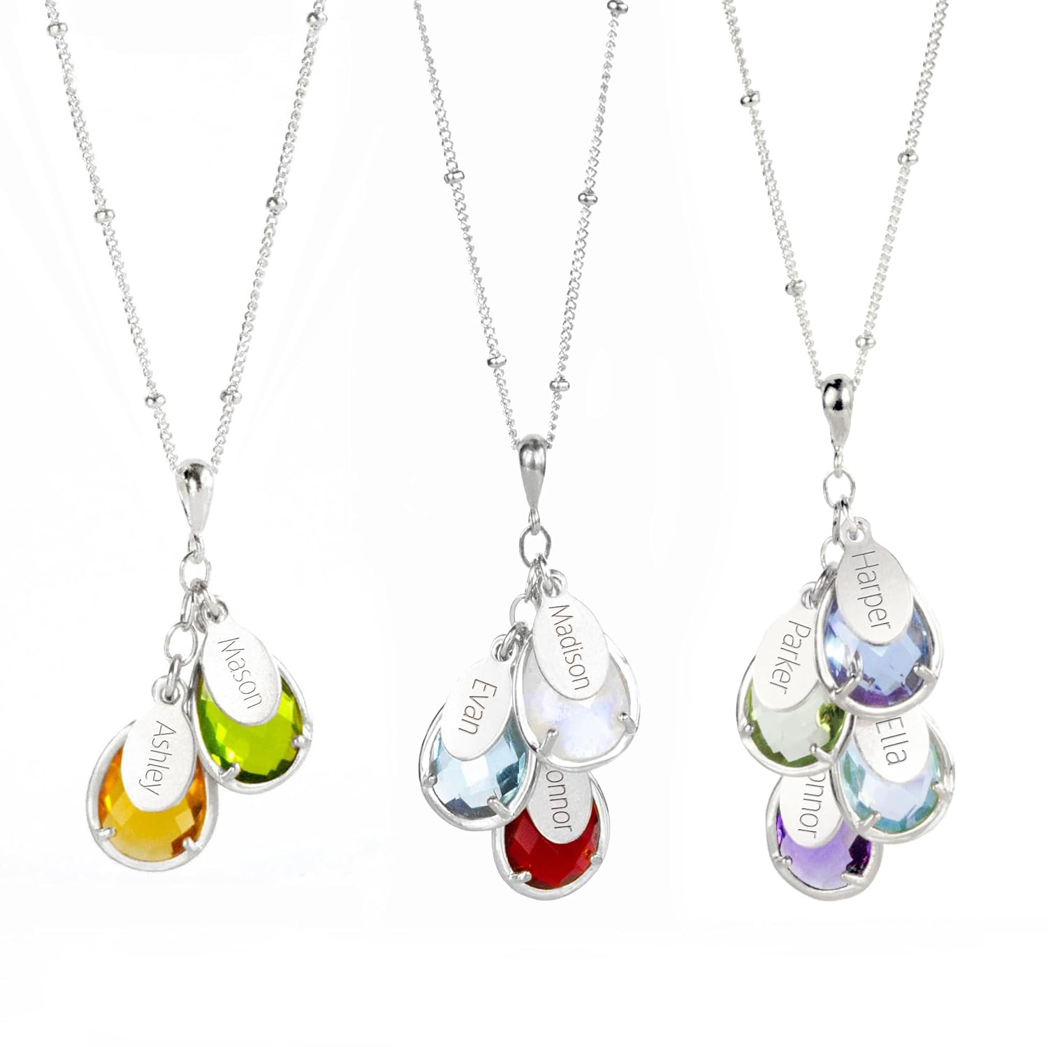 Personalized Mother's Necklace with Children's Names in Silver