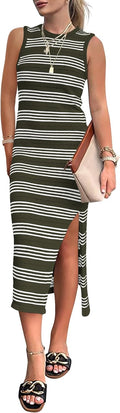 PRETTYGARDEN Sleeveless Striped Midi Tank Dress (Style 833J)