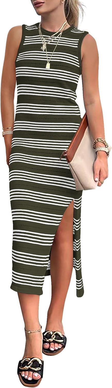 PRETTYGARDEN Women's Summer Dresses Casual Midi Tank Dress