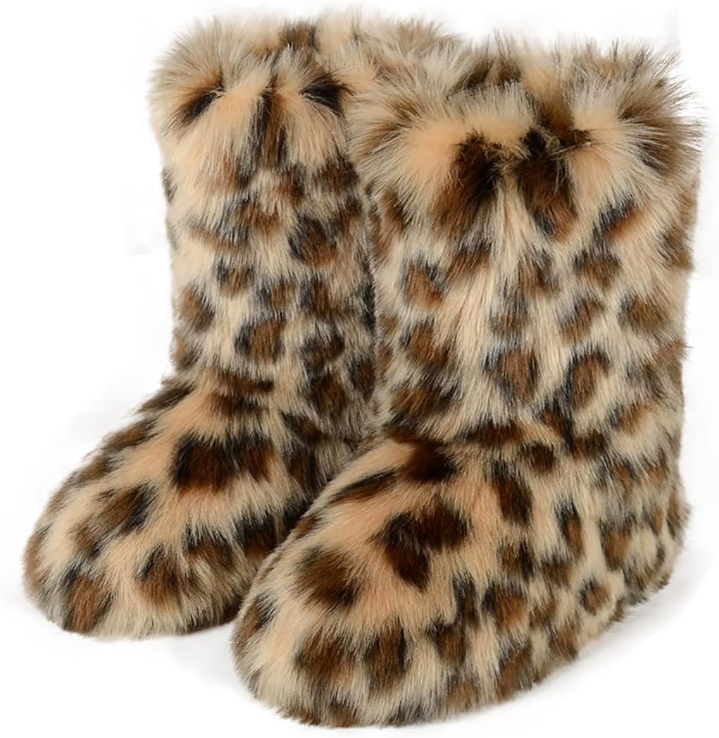 Furry Faux Fur Boots for Women - Warm Snow Mid-Calf Shoes