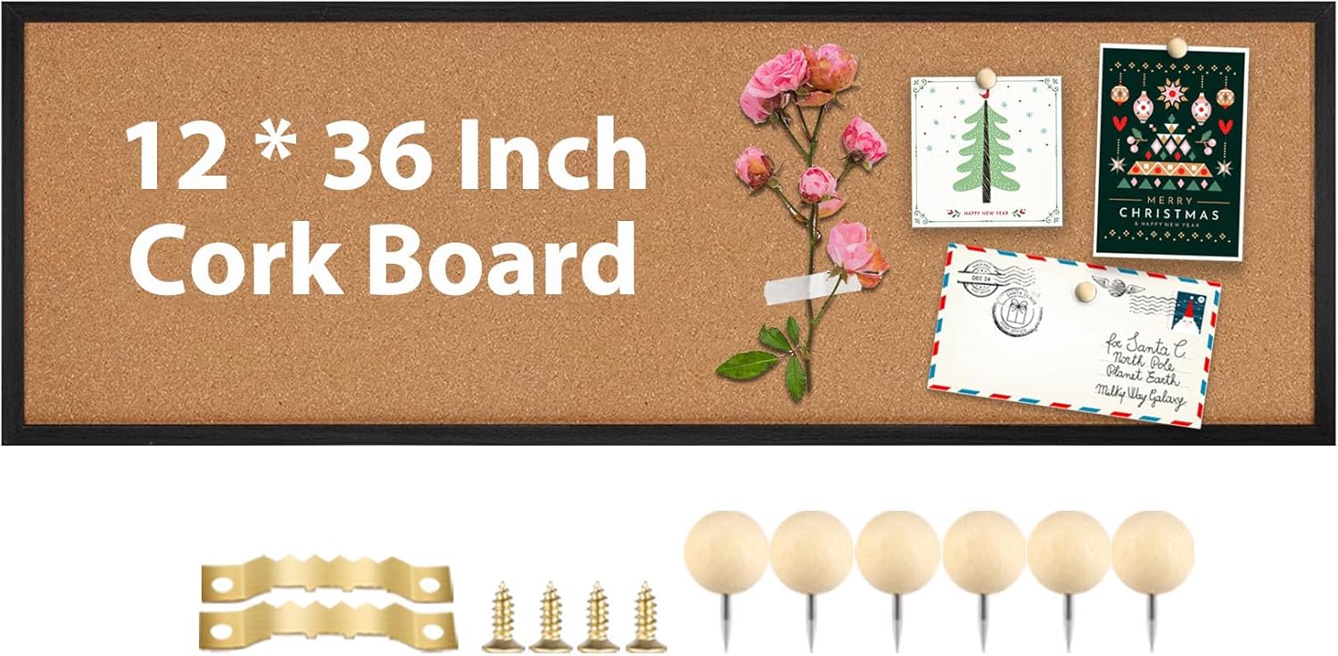 TORASO Cork Board Bulletin Board with Black Frame for Walls