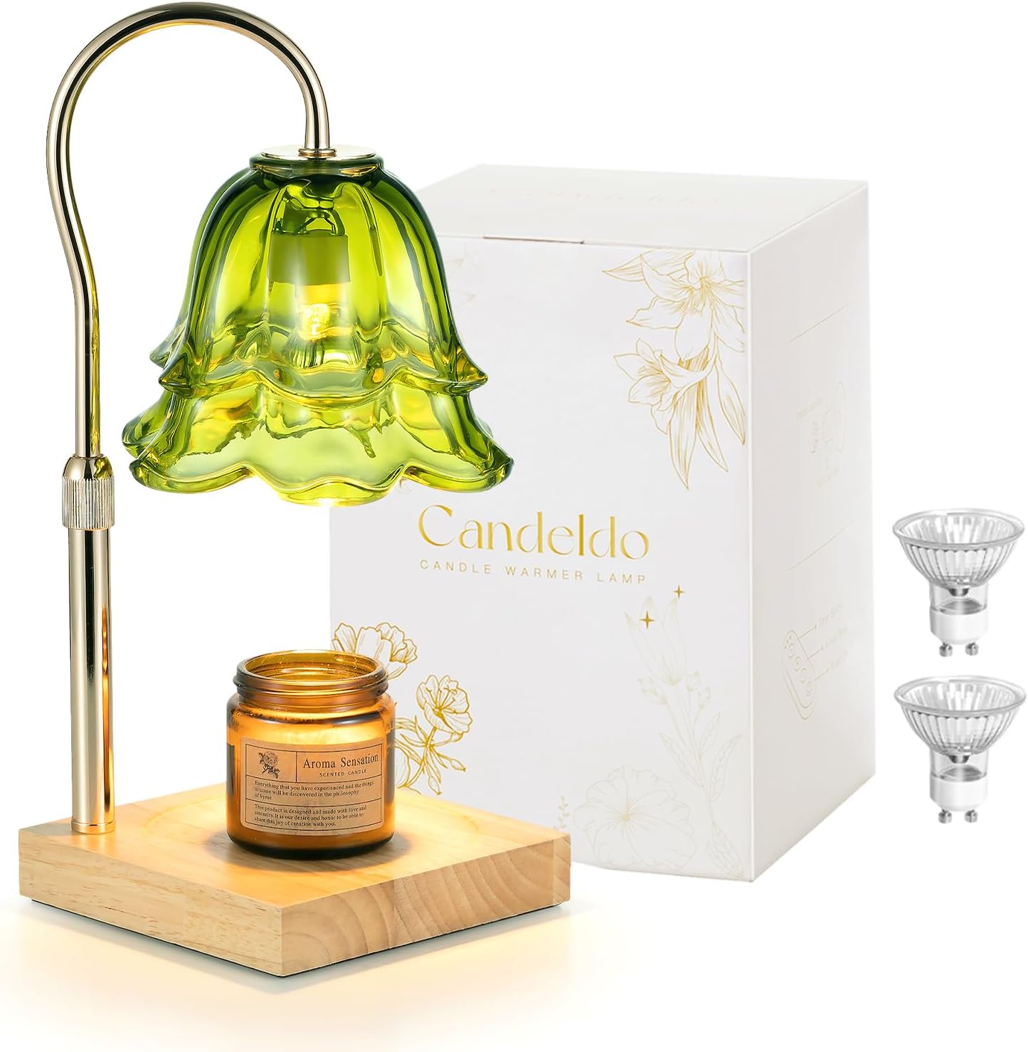 Candle Warmer Lamp with Timer: Elegant Green Flower Design