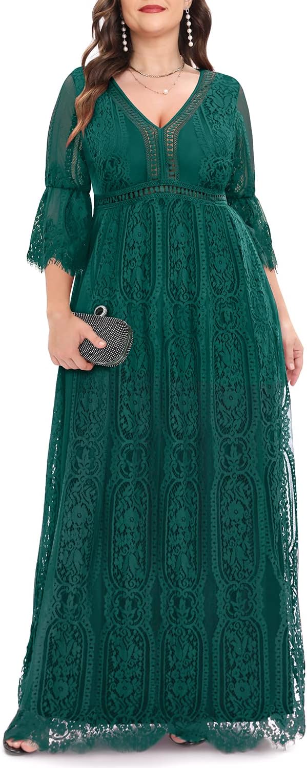 Plus Size Wedding Dress Boho - Maxi Bridal Shower Lace Gown