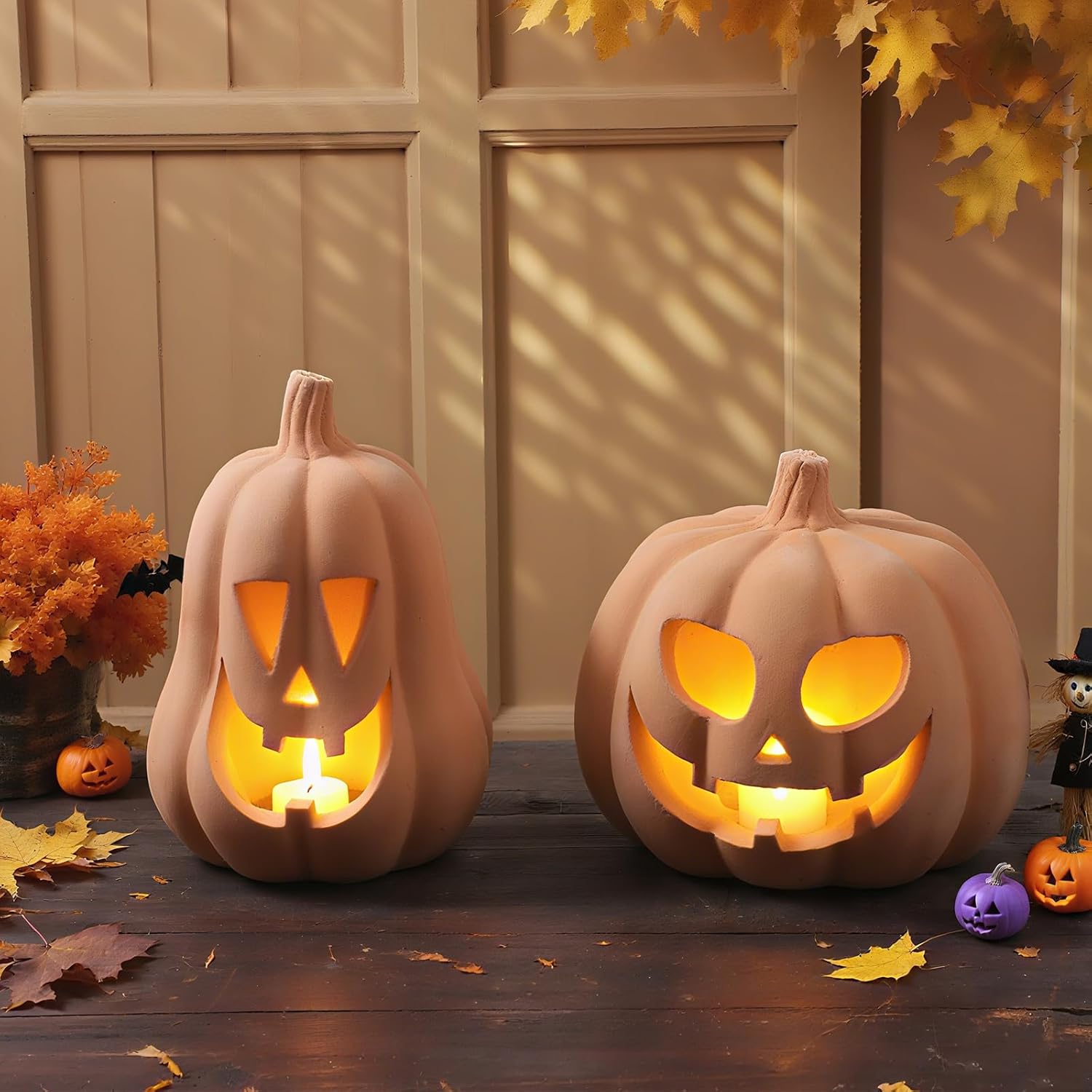 Tioncy Terracotta Pumpkin Decoration for Halloween and Fall Decor