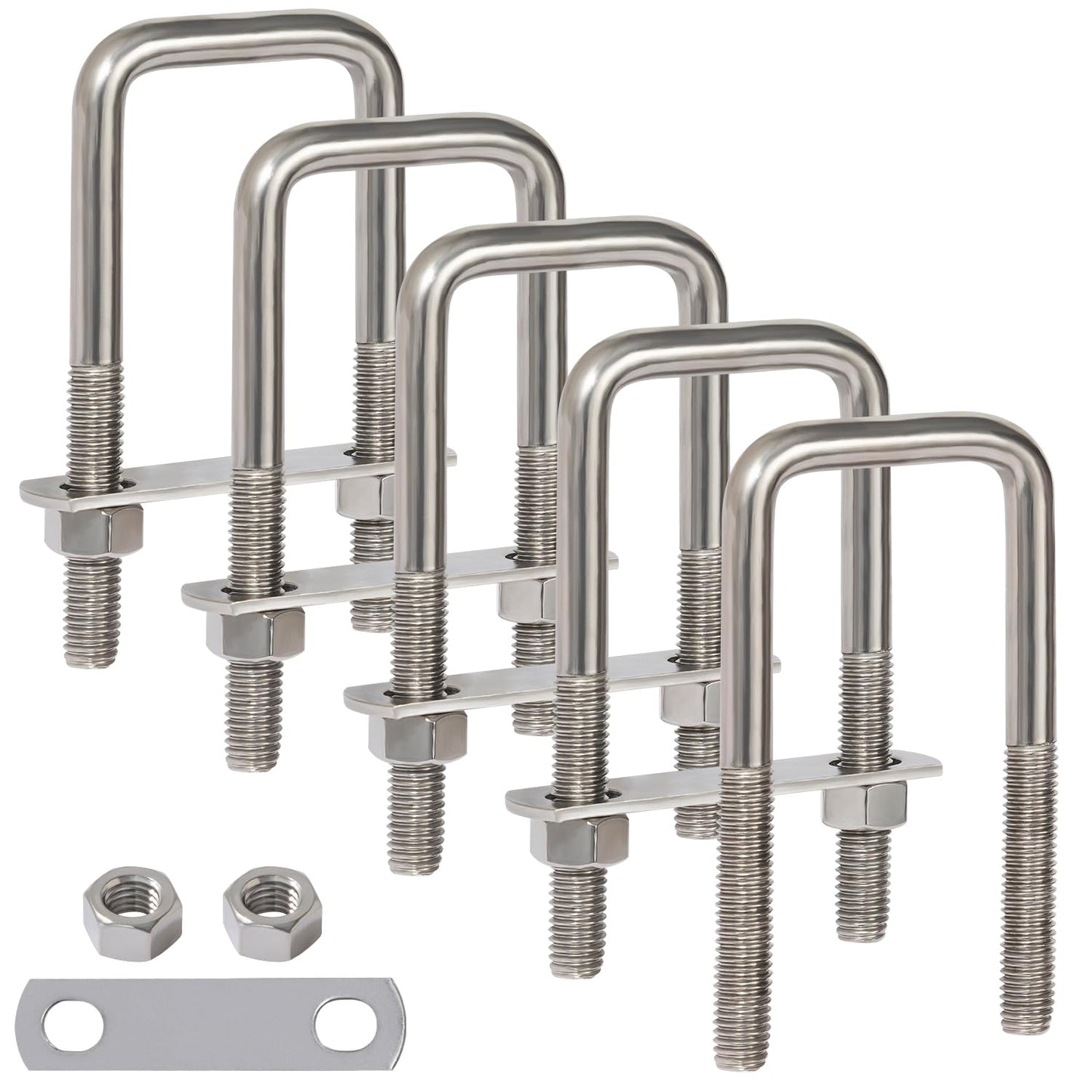 LIONMAX U Bolts 5 Pack - Durable Stainless Steel Square U Bolts
