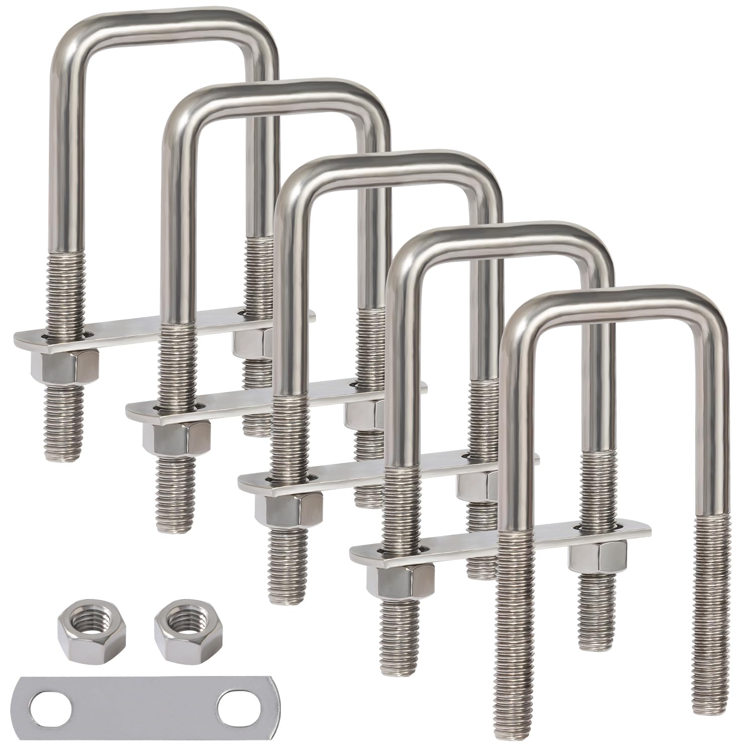 LIONMAX U Bolts 5 Pack - Durable Stainless Steel Square U Bolts