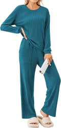 Ekouaer Womens Ribbed Knit Pajama Set - Soft Two Piece Lounge Set