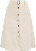 Allegra K High Waist Button Front A-Line Corduroy Midi Skirt Clothing