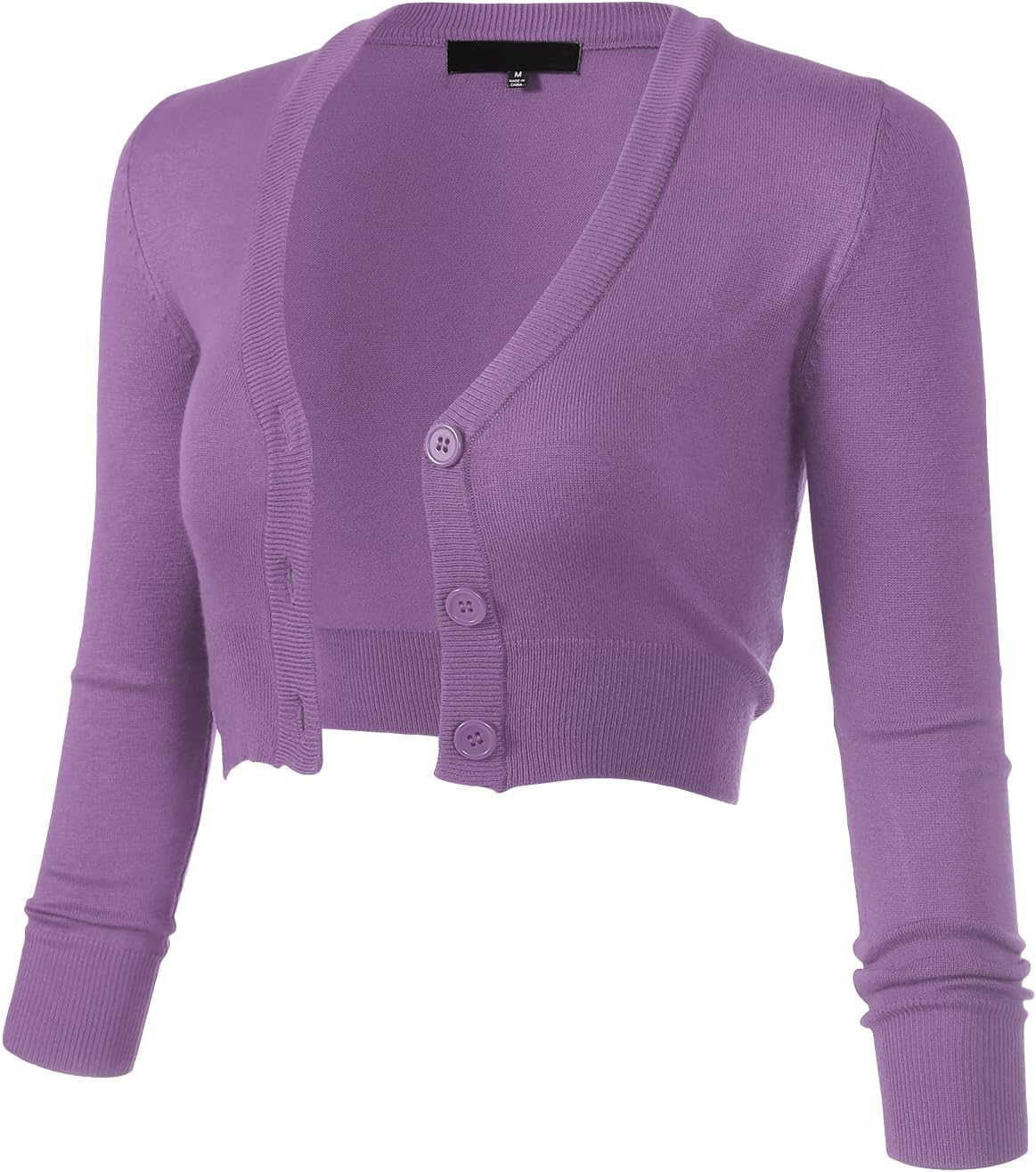 Allsense Women's 3/4 Sleeve Cropped Bolero Shrug Cardigan