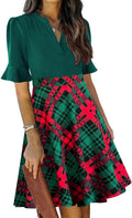 Mokayee Womens Ruffle V Neck Fit and Flare Knee Length Dress