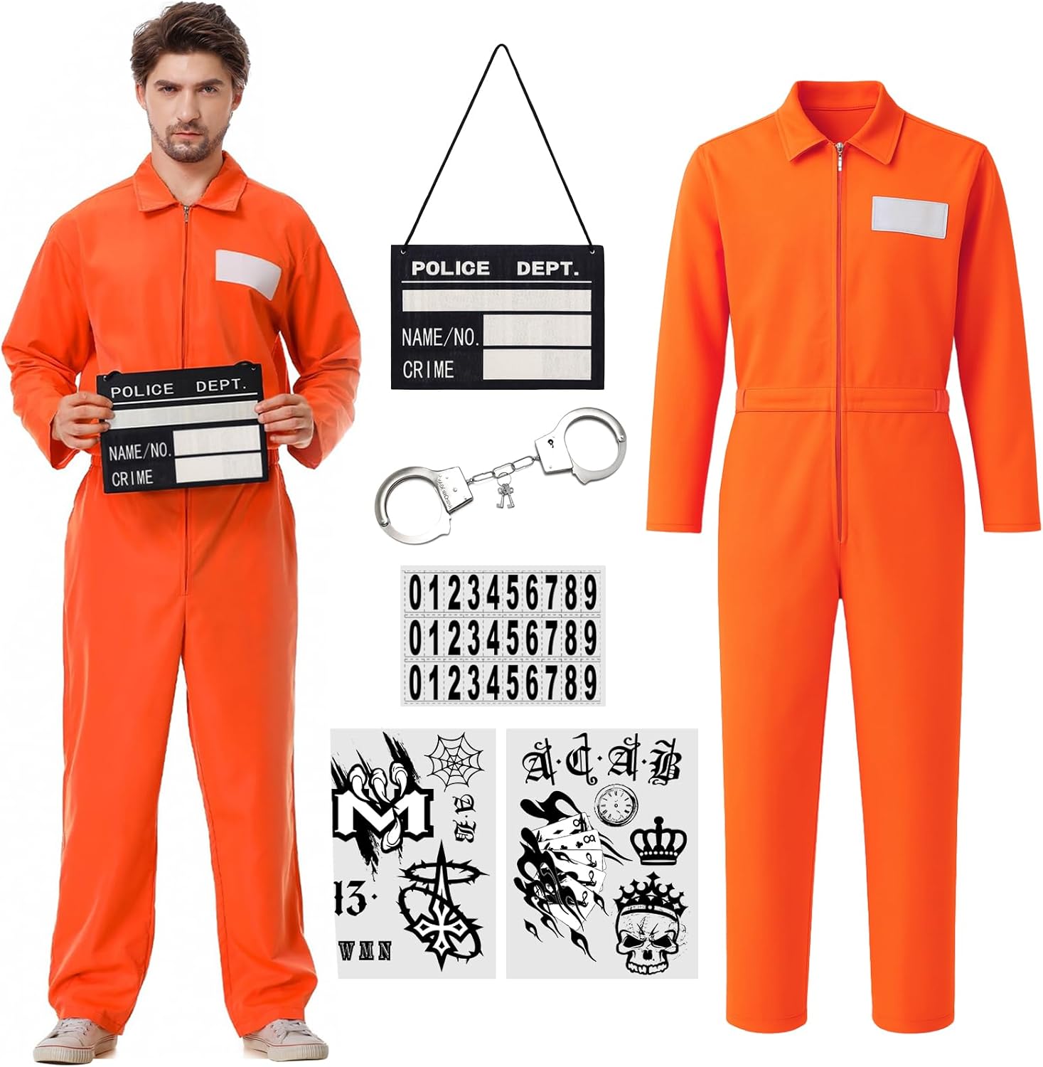Deaboat Prisoner Jumpsuit Men Halloween Costume for Fun Parties