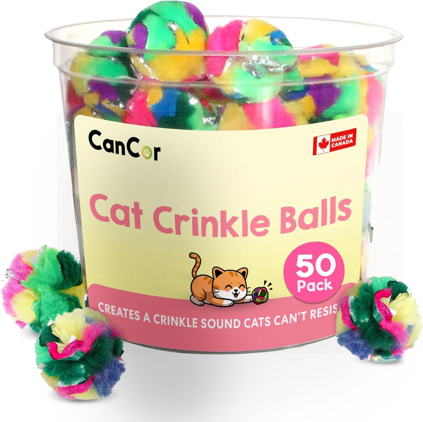 Cat Crinkle Ball Toy 50-Pack for Indoor Play and Exercise