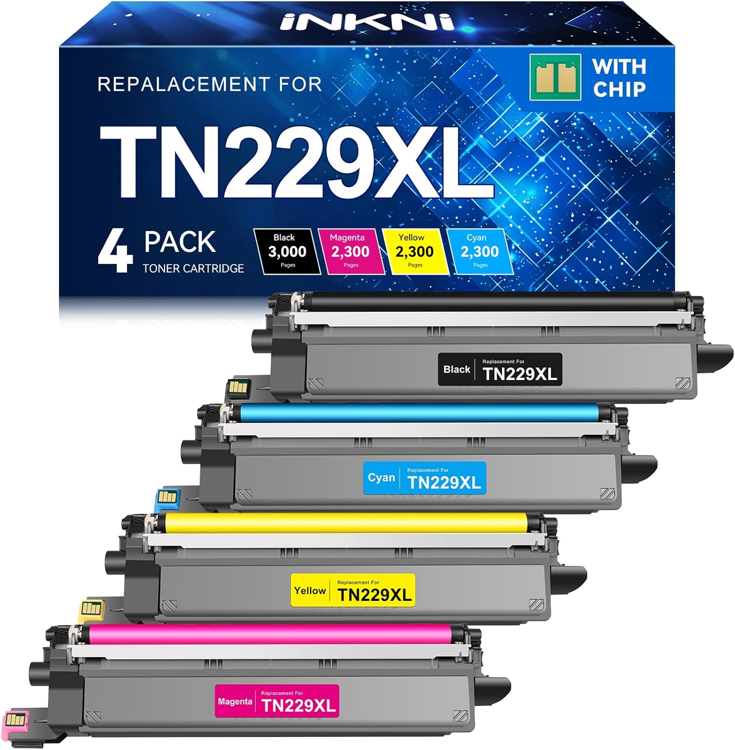 High Yield TN229XL Toner Cartridges for Brother Printers - 4 Pack