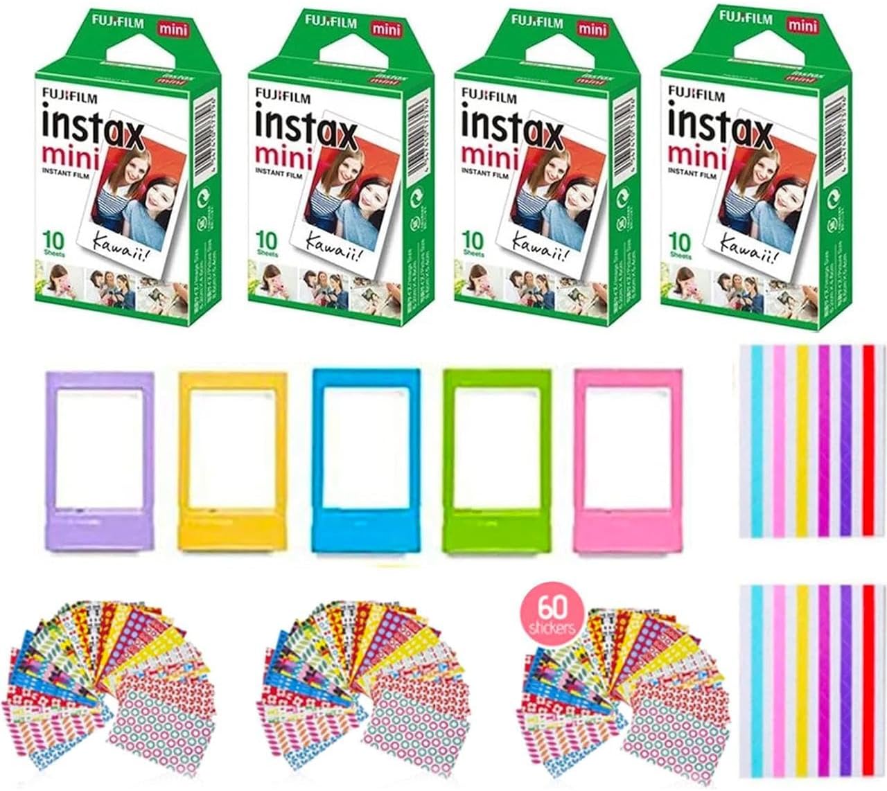 Fujifilm Instax Mini Camera Bundle: 40 Shots, Frames & Stickers