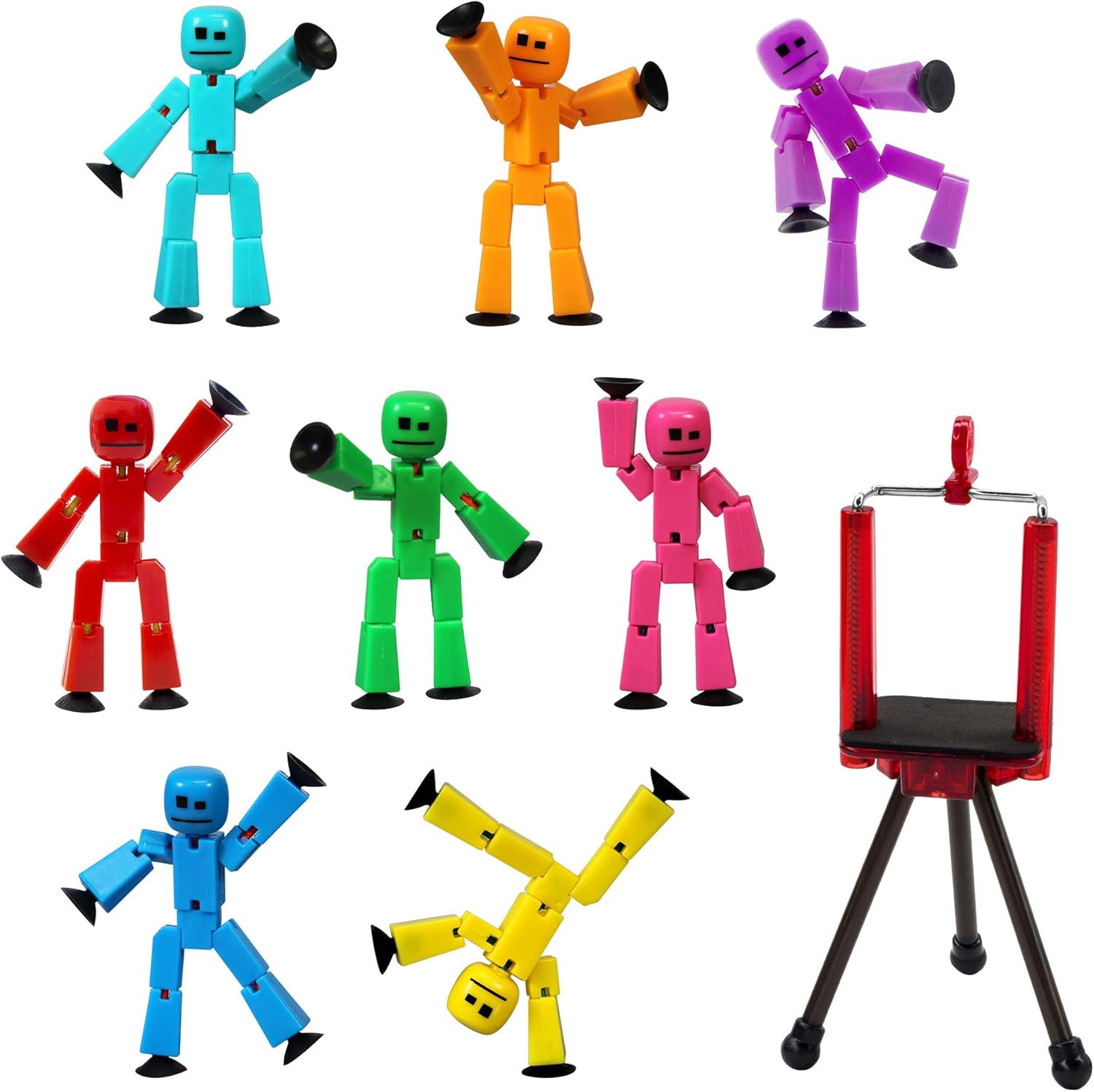 Stikbot 8 Colorful Pose-able Sticky Bots with Tripod Set