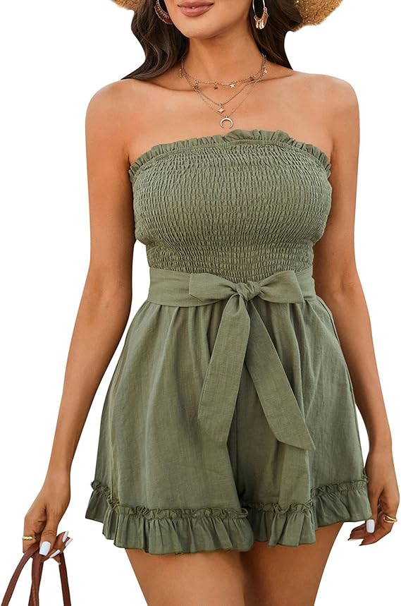 Zexxxy Womens Summer Rompers Cotton Linen Off Shoulder Jumpsuits