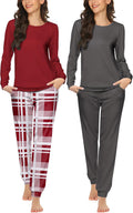 Ekouaer 2 Pack Women's Pajama Set Long Sleeve Top With Jogger Pants 5