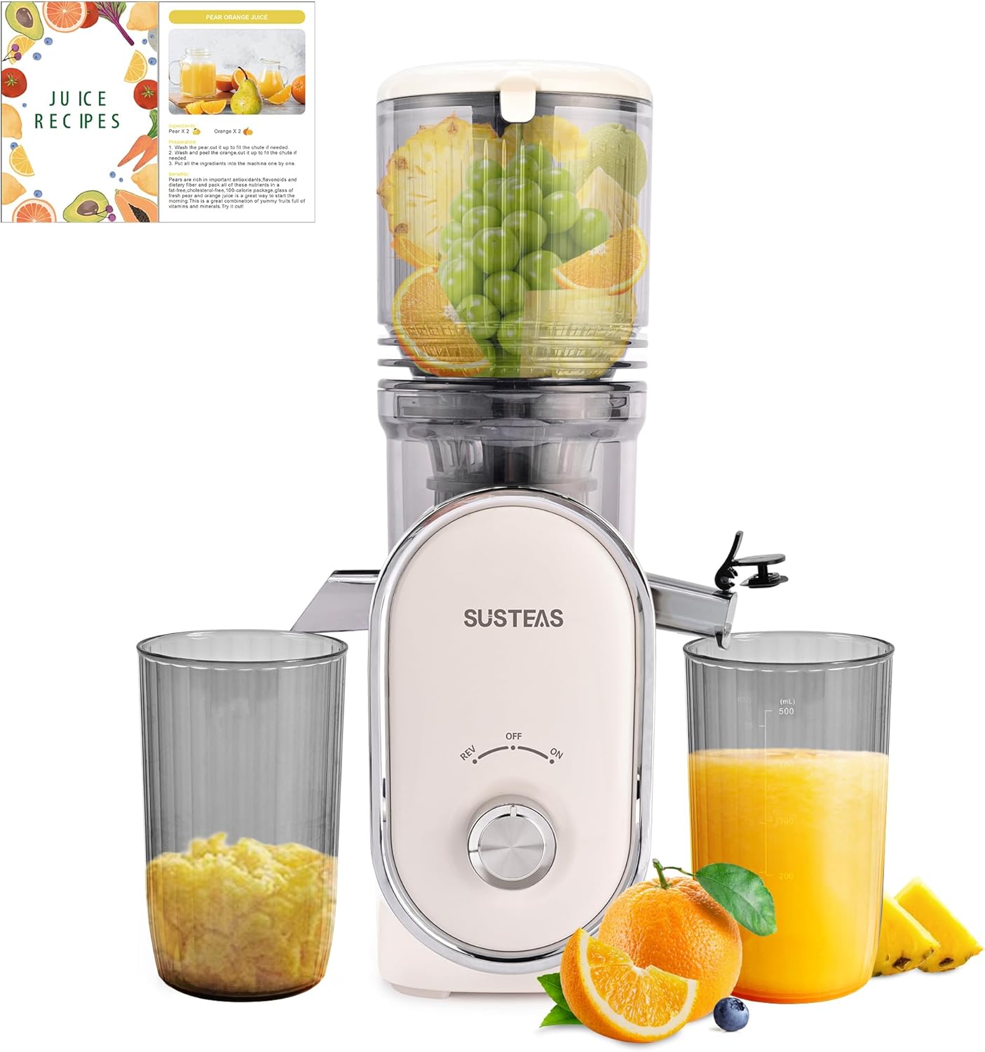 SUSTEAS Cold Press Juicer with 5.3in Feed Chute for Whole Fruits