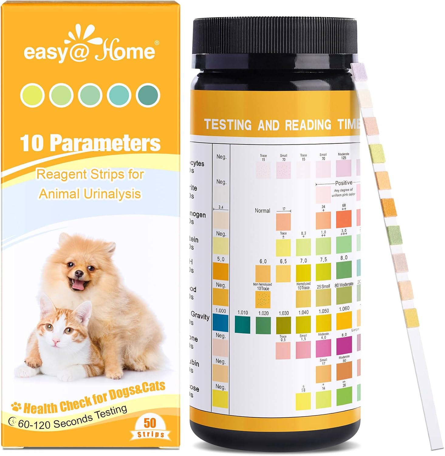 Easy@Home Pet Diabetes & UTI Test 50 Ct | 10-in-1 Cat/Dog Urinalysis Kit