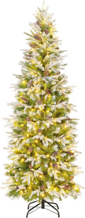 Pre-Lit 6 ft Pencil Christmas Tree Snow Flocked - Slim 280 LEDs
