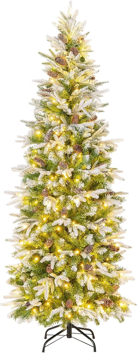 GOFLAME 6 FT Pre-Lit Pencil Christmas Tree for Holiday Decor