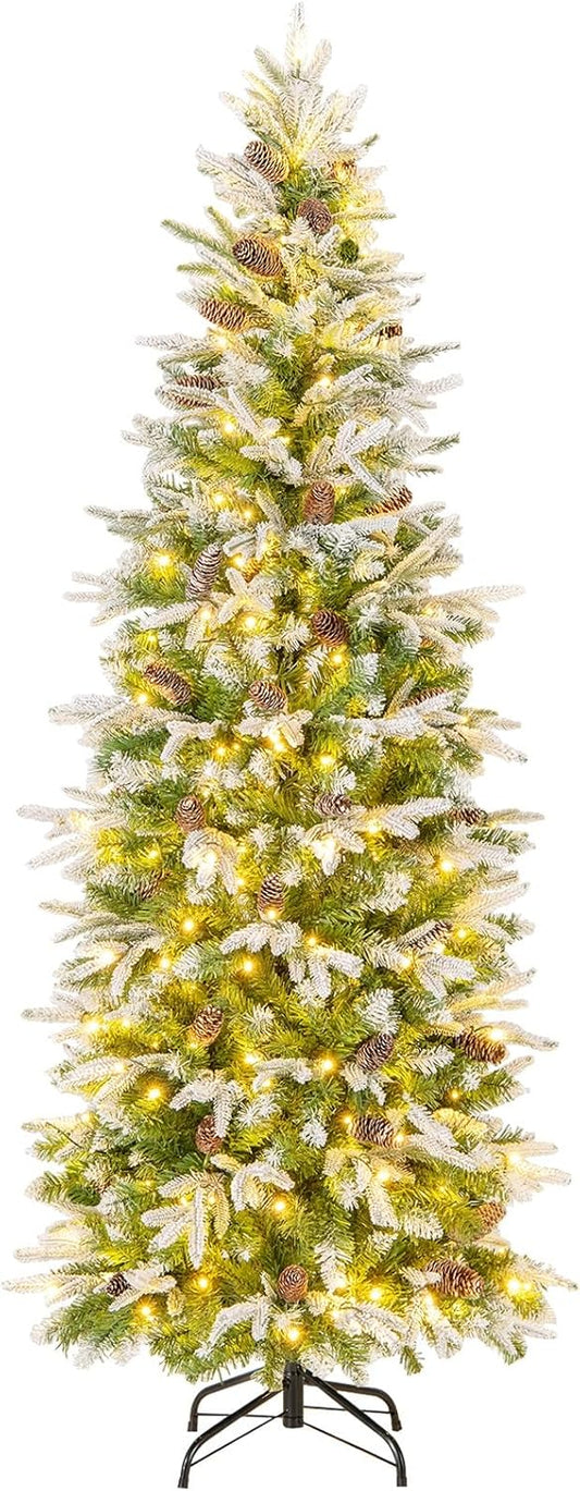 GOFLAME 6 FT Pre-Lit Pencil Christmas Tree for Holiday Decor