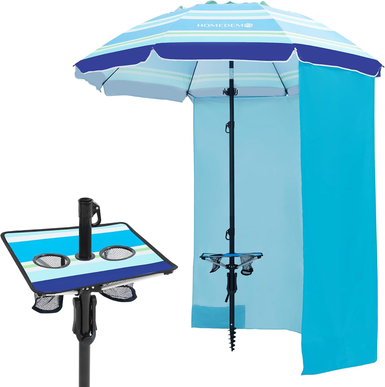 Heavy Duty High Wind Beach Umbrella with Built-in Table Tray