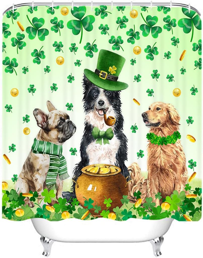 St. Patrick's Day Dogs Shower Curtain Set - Durable Fabric, Machine Washable