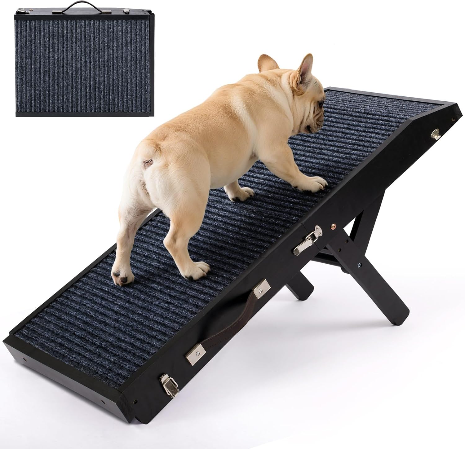Wood Dog Ramp for Bed - Adjustable 5-Level Pet Ramp for Dogs