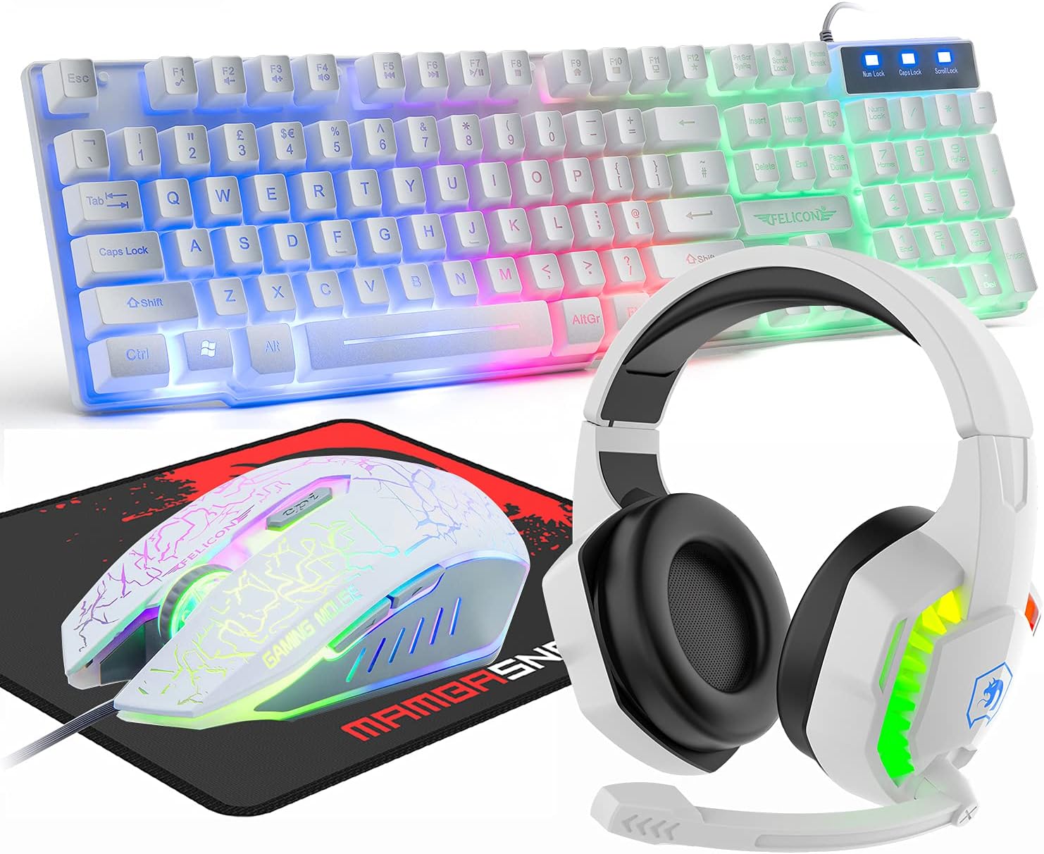 Wired Gaming Keyboard and Mouse Headset Combo with RGB Lights