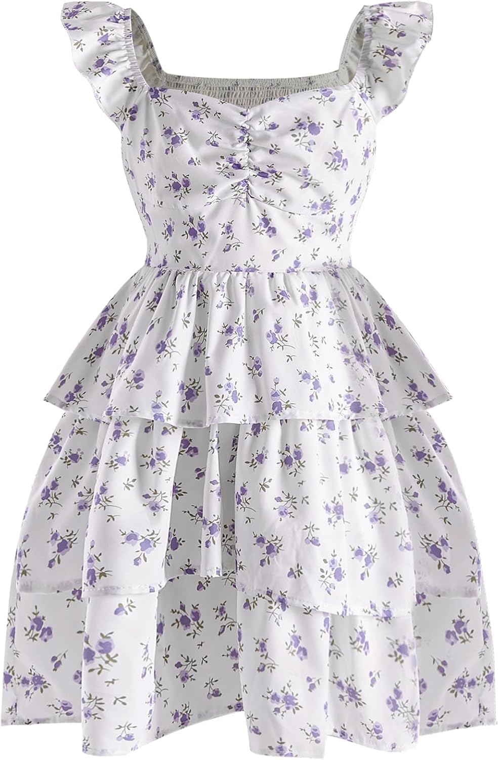 Girls Floral Summer Dress with Ruffle and Shirred High Waist