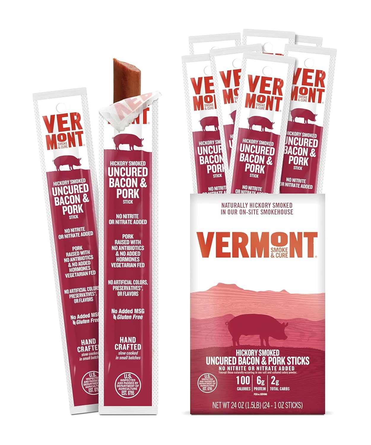 Vermont Smoke & Cure Uncured Pork Bacon Sticks - Protein Snacks