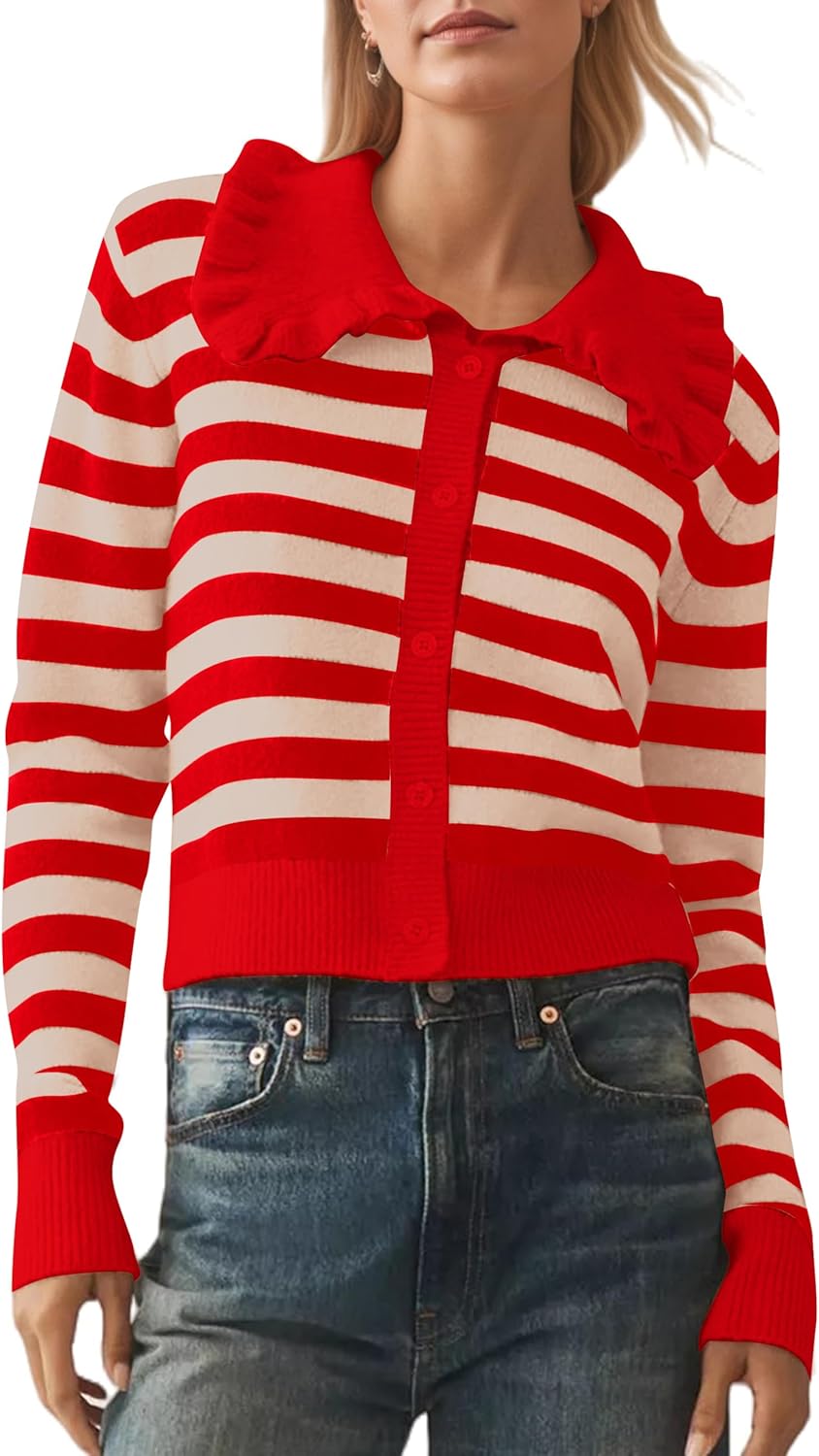 Womens Ruffle Collar Cropped Cardigans for Stylish Fall Looks