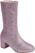 Girl's Rhinestone Round Toe Knee High Chunky Low Heel Boot - Sparkly