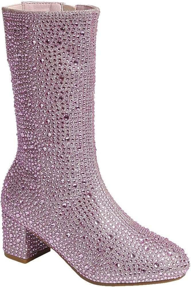 ABSOLEX Girl's Rhinestone Round Toe Knee High Chunky Boots