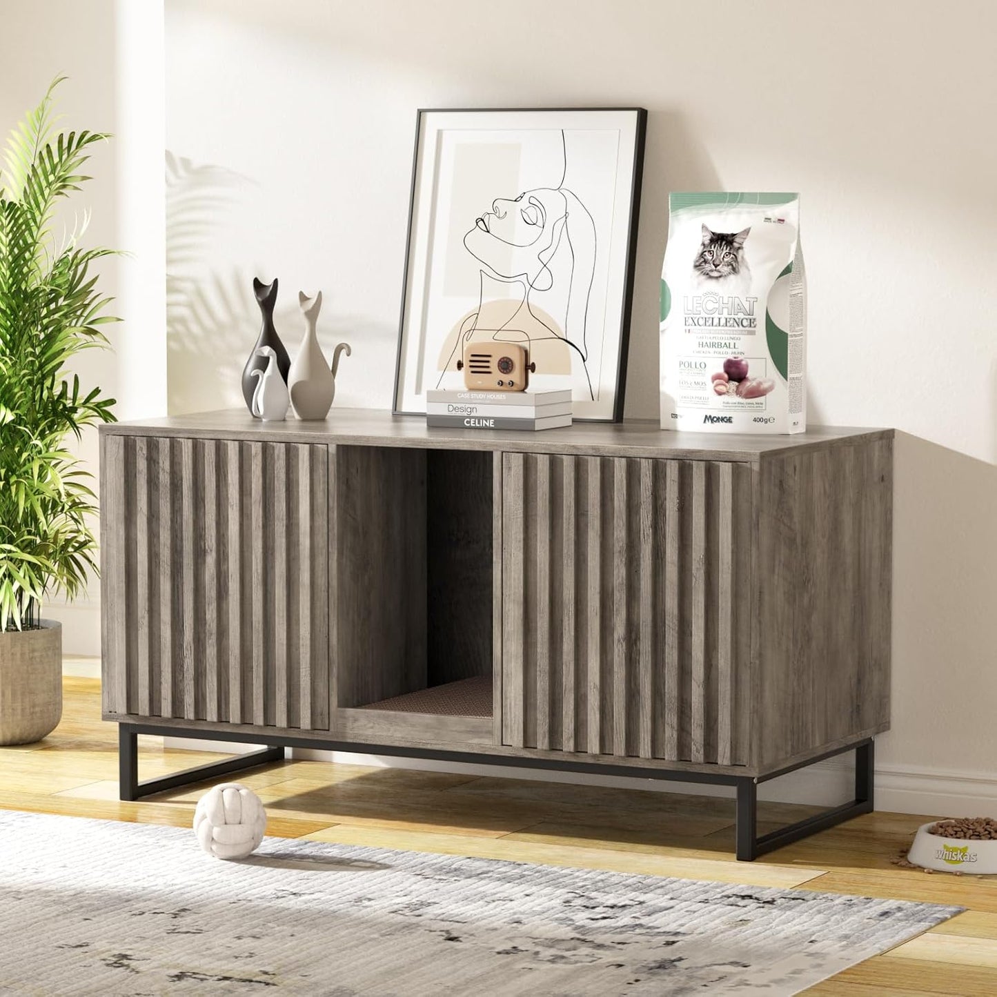 Large Cat Litter Box Enclosure with Scratch Pad for Cats
