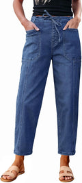 Barrel Jeans Women High Waisted Pull On Drawstring - Flattering Baggy