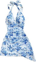 SOLY HUX Tie Dye Halter V Neck Mini Dress - Flattering Backless Fit we